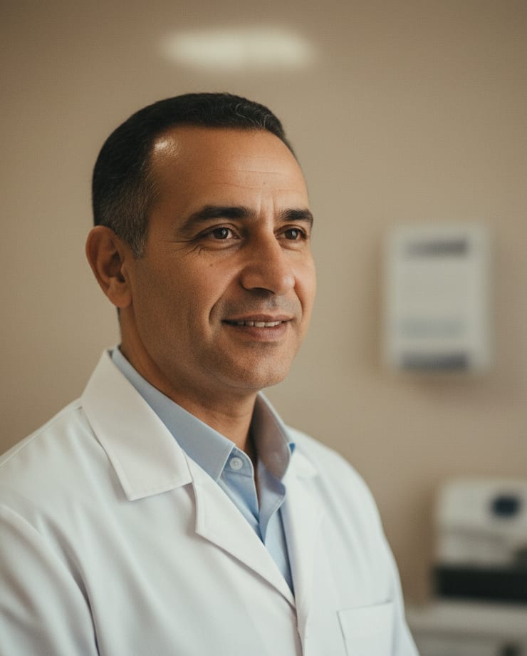 Portrait du Dr. Karim El Idrissi dans sa polyclinique